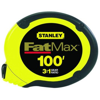 STANLEY 34-130 Measuring Tape, 100 ft L Blade, 3/8 in W Blade, Stainless Steel Blade, ABS Case, Black/Yellow Case