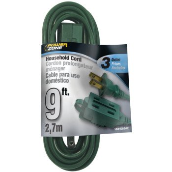 PowerZone OR780609 Extension Cord, 16 AWG Cable, 9 ft L, 125 V, Green