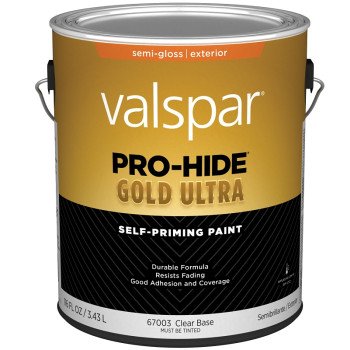 Valspar Pro-Hide Gold Ultra 6700 028.0067003.007 Latex Paint, Acrylic Base, Semi-Gloss Sheen, Clear Base, 1 gal