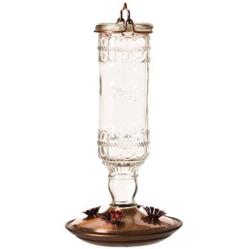 Perky-Pet 8107-2 Bird Feeder, Antique Bottle, 10 oz, 4-Port/Perch, Glass/Metal, Clear/Copper, 10.1 in H