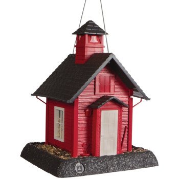 North States 9084 Hopper Bird Feeder, School House, 5 lb, Plastic, Gray/Red, 13-1/4 in H, Hanging/Pole Mounting