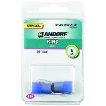 Jandorf 60785 Ring Terminal, 6 AWG Wire, 3/8 in Stud, Nylon Insulation, Copper Contact, Blue