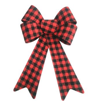 Hometown Holidays 44513 Buffalo Plaid Bow, Small, Cloth, Plastic, Red