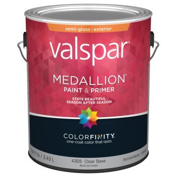 Valspar 027.0004305.007 Exterior House Paint, Semi-Gloss, Clear, 1 gal