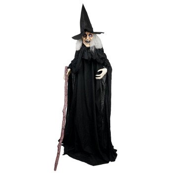 Santas Forest 56911 Animated Witch w/Cane, 6 ft H, Metal, PVC, Internal Light/Music: Internal Sounds, Indoor/Outdoor