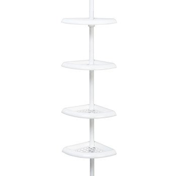 Zenna Home 2153WW2 Tension Pole Shower Caddy, 7.2 in OAL, 10.6 in OAW, 4-Shelf, Plastic, White