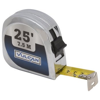 Vulcan 62-7.5X25-C Tape Measure, 25 ft L Blade, 1 in W Blade, Steel Blade, ABS Plastic Case, Silver Case