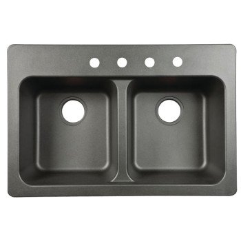 KINDRED FTB904BX Kitchen Sink, 4-Deck Hole, 33 in OAW, 22 in OAH, 9 in OAD, Tectonite, Black, Top Mounting