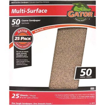 Gator 3267 Sanding Sheet, 11 in L, 9 in W, 50 Grit, Coarse, Aluminum Oxide Abrasive