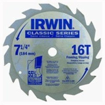 IRWIN 25030ZR Circular Saw Blade, 7-1/4 in Dia, 5/8 in Arbor, 16-Teeth, Carbide Cutting Edge