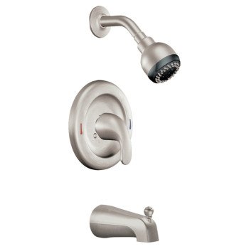 Moen Adler 82603SRN/L82694EP Tub and Shower Faucet, 1.75 gpm Showerhead, 1-Handle, Metal, Brushed Nickel