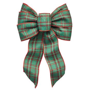 Holidaytrims 6156 Gift Bow, 8-1/2 x 14 in, Hand Tied Design, Cloth, Beige/Green/Red