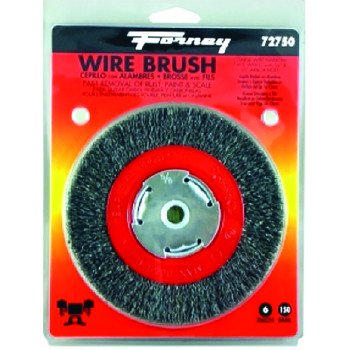 Forney 72750 Wire Bench Wheel Brush, 6 in Dia, 1/2 to 5/8 in Arbor/Shank, 0.014 in Dia Bristle