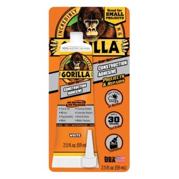 Gorilla 8020002 Construction Adhesive, White, 2.5 oz Tube