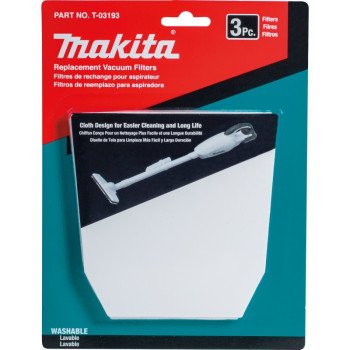 Makita T-03193 Cloth Vacuum Filter, For: Makita XLC02, LC01, BCL180 Cordless Vacuums