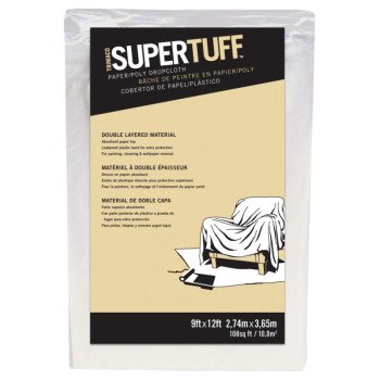 Trimaco SUPERTUFF 02301 Drop Cloth, 12 ft L, 9 ft W, Paper, White