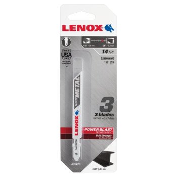 Lenox 1991559 Jig Saw Blade, 3/8 in W, 3-5/8 in L, 14 TPI, 3/PK