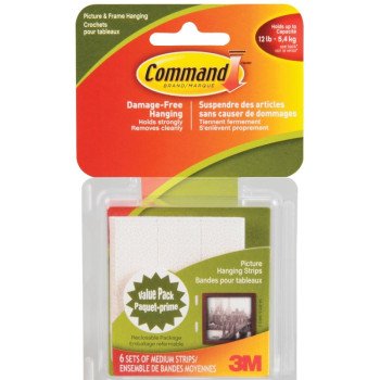 Command 17204C Medium Picture Hanging Strip, 3 lb, Foam, White