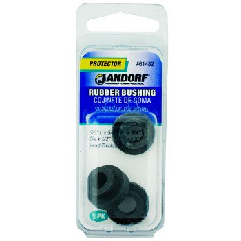 Jandorf 61482 Conduit Bushing, 3/8 in Dia Cable, Rubber, Black, 3/16 in Thick Panel