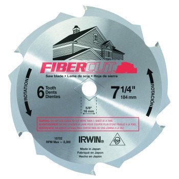 Irwin 15702ZR Circular Saw Blade, 7-1/4 in Dia, 5/8 in Arbor, 6-Teeth, Carbide Cutting Edge