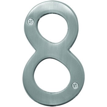 Hy-Ko Prestige Series BR-43SN/8 House Number, Character: 8, 4 in H Character, Nickel Character, Brass