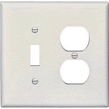 Eaton Wiring Devices PJ18W Combination Wallplate, 4-7/8 in L, 4-15/16 in W, Mid, 2-Gang, Polycarbonate, White, Screw