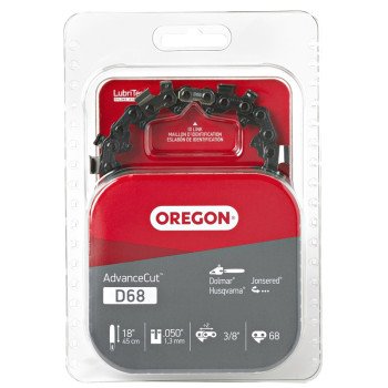 Oregon AdvanceCut D68 Chainsaw Chain, 18 in L Bar, 0.05 Gauge, 3/8 in TPI/Pitch, 68-Link