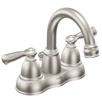 Moen Banbury Series WS84913SRN Bathroom Faucet, High Arc Spout, Brushed Nickel, 5/16 to 1-3/16 in Plate Size, 4-3/4 in