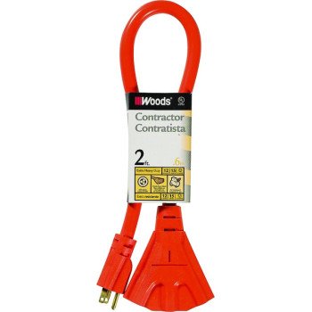 CCI 990824 Extension Cord, 2 ft L, 3 -Outlet, 15 A, 125 V, Orange Sheath