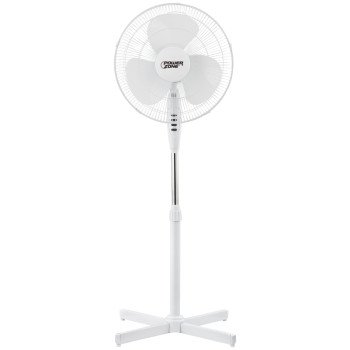 PowerZone FS-40E Oscillating Floor Fan, 120 V, 0.42 A, 90 deg Sweep, 16 in Dia Blade, 3-Blade, Plastic Blade, White