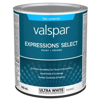 Expressions Select 029.1044002.005 Exterior Latex Paint and Primer, Acrylic, Flat, Ultra White, 1 qt