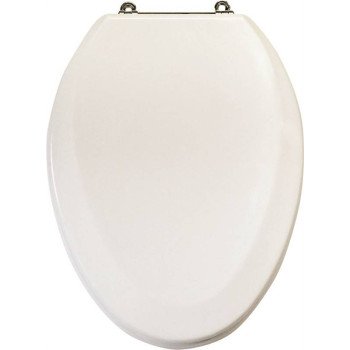 ProSource T-19WMC Toilet Seat, Elongated, MDF Molded Fiberboard, White, Bar Hinge