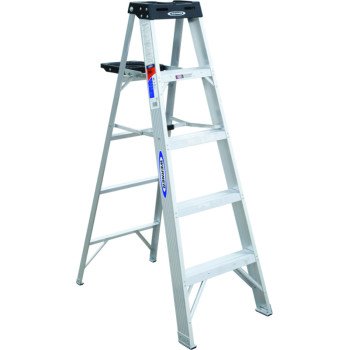 WERNER 375 Step Ladder, 9 ft Max Reach H, 4-Step, 300 lb, Type IA Duty Rating, 3 in D Step, Aluminum, Black