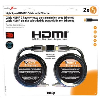 Zenith VH1006HDKIT HDMI Cable Kit, Black Sheath, 6 ft L