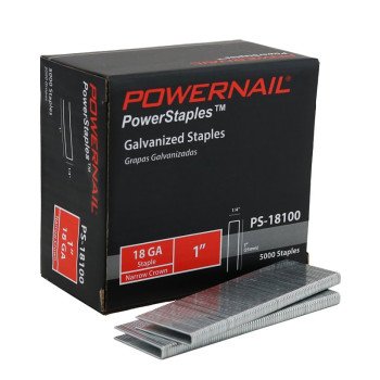 Powernail PowerStaples PS18100 Fine Wire Staple, 1/4 in W Crown, 1 in L Leg, 18 ga, Carbon Steel