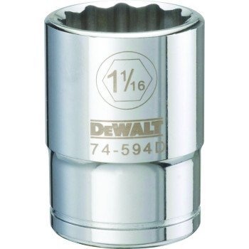 DEWALT DWMT74594OSP Drive Socket, 1-1/16 in Socket, 3/4 in Drive, 12-Point, Vanadium Steel, Polished Chrome