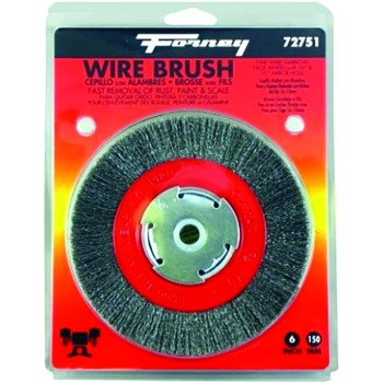 Forney 72751 Wire Bench Wheel Brush, 6 in Dia, 1/2 to 5/8 in Arbor/Shank, 0.008 in Dia Bristle