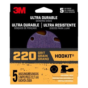 3M 27256 Power Sanding Disc, 5 in Dia, 220 Grit, Fine, Ceramic Abrasive, 5-Hole, 8-Hole