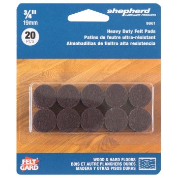 Shepherd Hardware 9861 Protective Pad, Felt, Dark Brown, 3/4 in Dia, Round