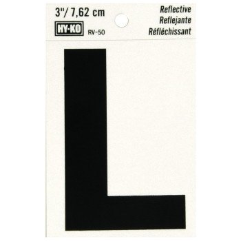 Hy-Ko RV-50/L Reflective Letter, Character: L, 3 in H Character, Black Character, Silver Background, Vinyl