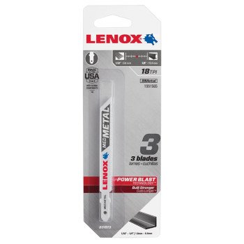 Lenox 1991565 Jig Saw Blade, 3/8 in W, 3-5/8 in L, 18 TPI, 3/PK