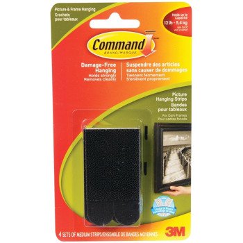 Command 17201BLK Picture Hanging Strip, 12 lb, Foam, Black