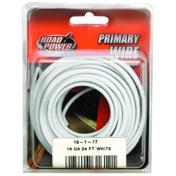 CCI 55667933 Primary Wire, 16 ga Wire, 60 VDC, Copper Conductor, White Sheath, 24 ft L