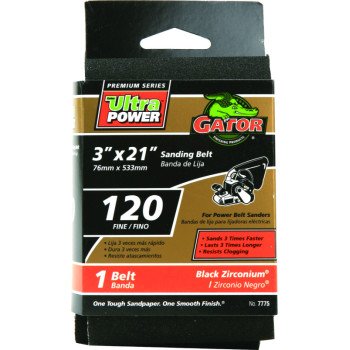 Gator 7775 Sanding Belt, 3 in W, 21 in L, 120 Grit, Fine, Zirconium Oxide Abrasive