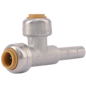 SharkBite U4358LFA Stop Valve Tee Adapter, 1/4 in, Push-to-Connect, Brass, 200 psi Pressure