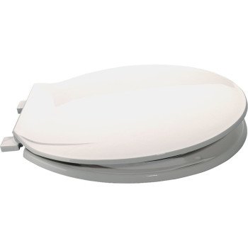 ProSource KJ-883A1-WH Toilet Seat, Round, Plastic, White, Plastic Hinge