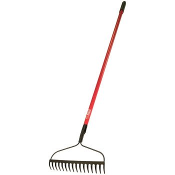 BULLY Tools 92379 Bow Rake, 4 in L Head, 16 in W Head, 16 -Tine, Steel Tine, Steel Head, 66 in L Handle