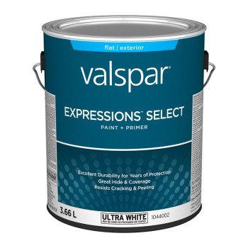 Expressions Select 029.1044002.007 Exterior Latex Paint and Primer, Acrylic, Flat, Ultra White, 1 gal