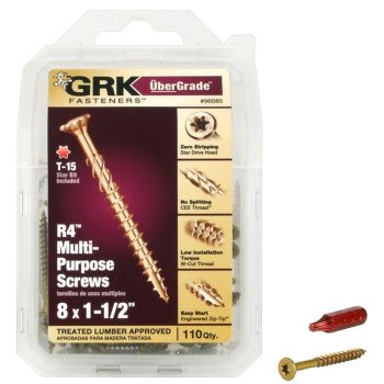 GRK Fasteners 96085 Framing and Decking Screw, #8 Thread, 1-1/2 in L, Coarse Thread, Countersunk Head, Star Drive, Steel