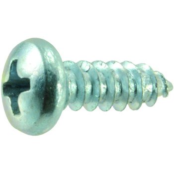 Midwest Fastener 03238 Screw, #8 Thread, Coarse Thread, Pan Head, Phillips Drive, Self-Tapping, Sharp Point, Steel, Zinc, 100/PK